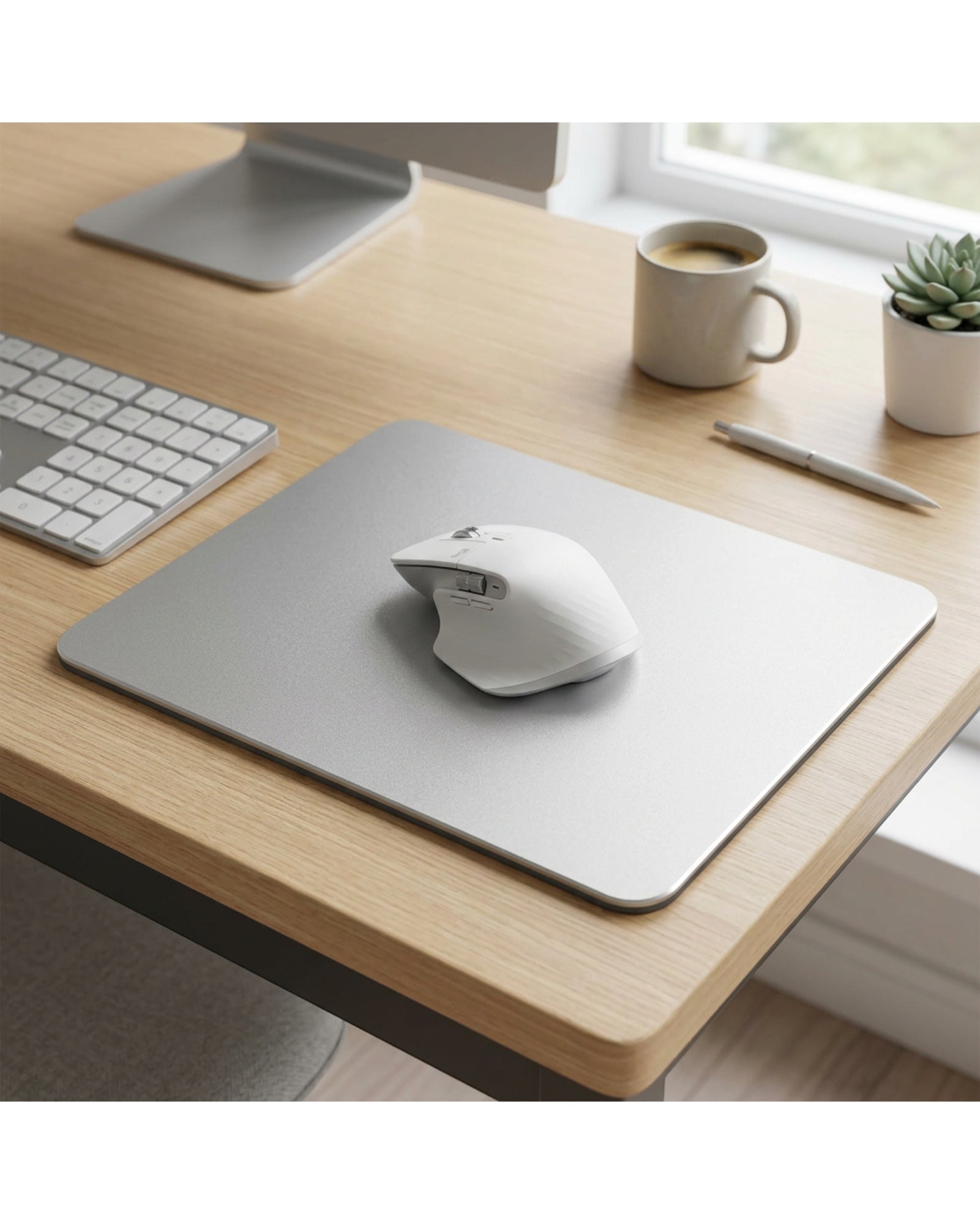 Kvxa Aluminium Hard Mouse Pad 300 x 240 mm Silver - Lifestyle view